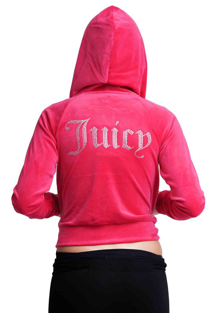 Spatarella Felpa Donna Diamond In Velluto Fuxia Con Cappuccio E Strass
