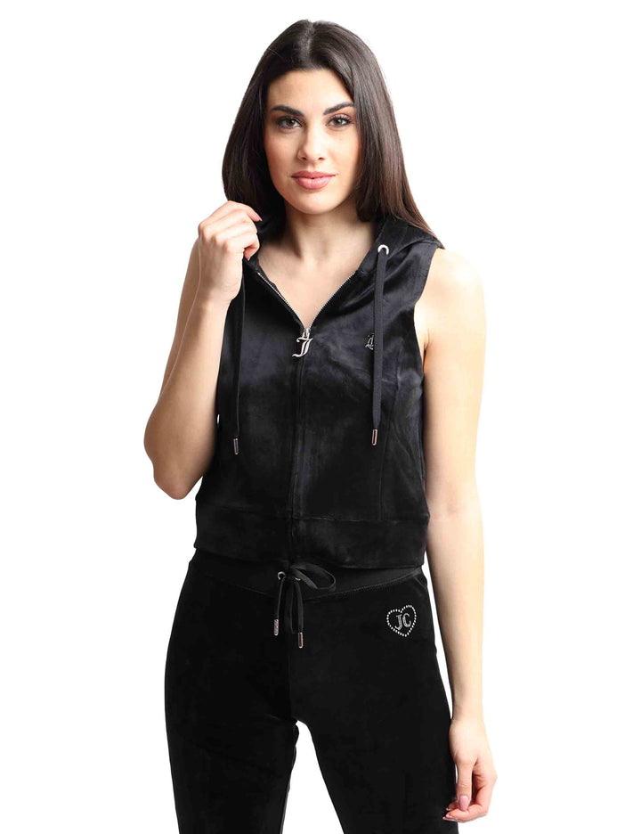 Spatarella Felpe Donna Gilly In Tessuto Nero A Giro Manica Con Cappuccio