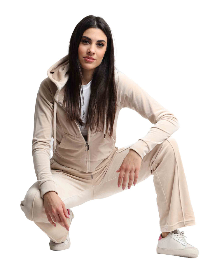 Spatarella Felpe Donna Madison In Tessuto Beige Con Cappuccio E Zip
