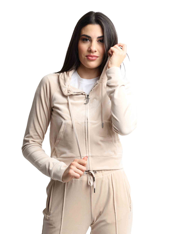 Spatarella Felpe Donna Madison In Tessuto Beige Con Cappuccio E Zip