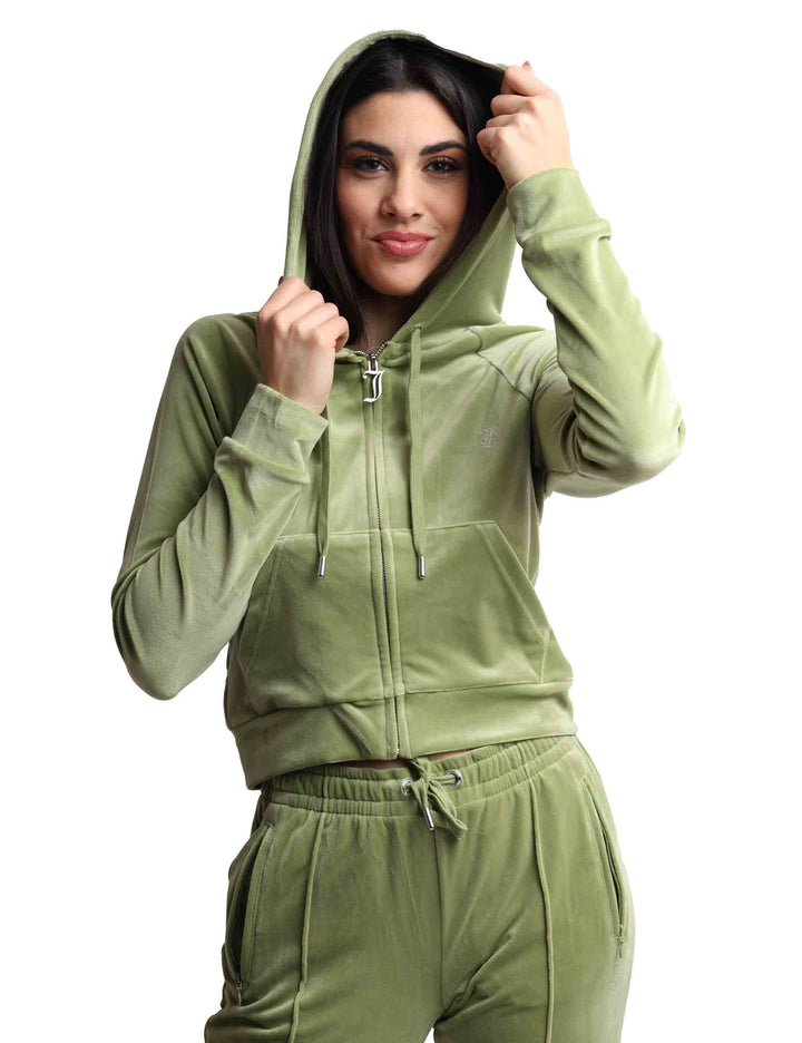 Spatarella Felpe Donna Madison In Tessuto Verde Con Cappuccio E Zip