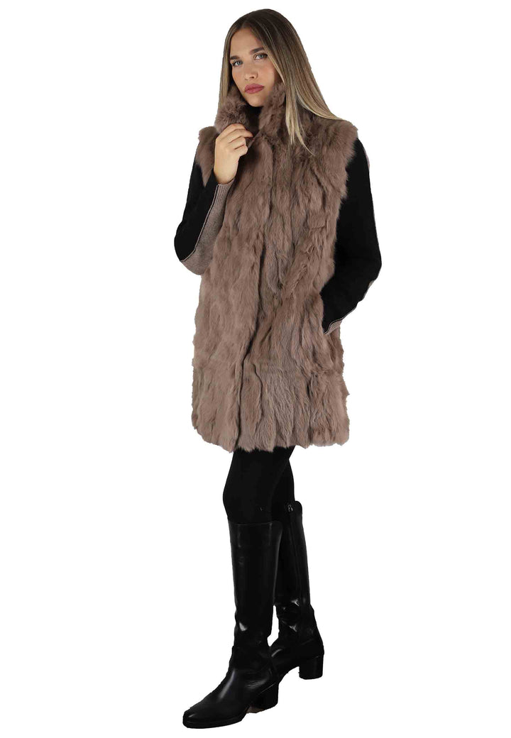 Spatarella Giacca Donna Giromaniche In Lapin Taupe Con Collo Alto