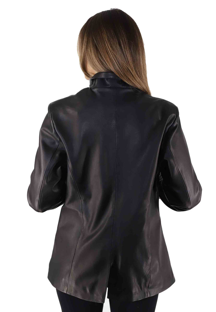 Spatarella Giacca Donna In Pelle Nera Monopetto Conbottoni Gioiello