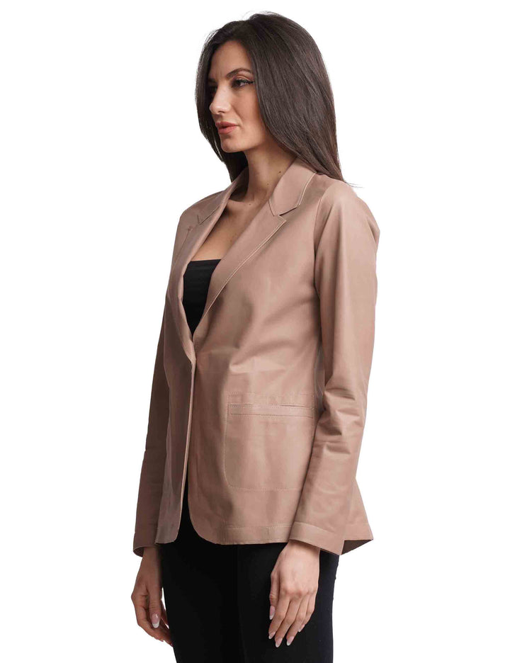 Spatarella Giacche Donna Monopetto In Pelle Sfoderata Nude 1 Bottone