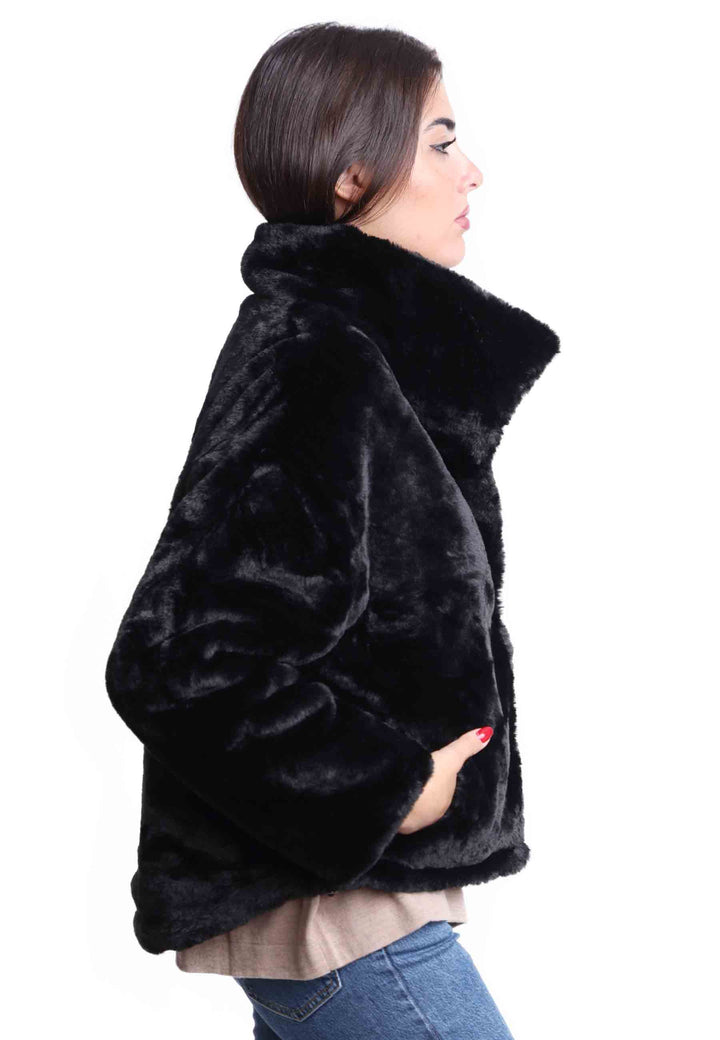 Spatarella Giacche Donna Reversibili Eco Fur Nera A Collo Alto