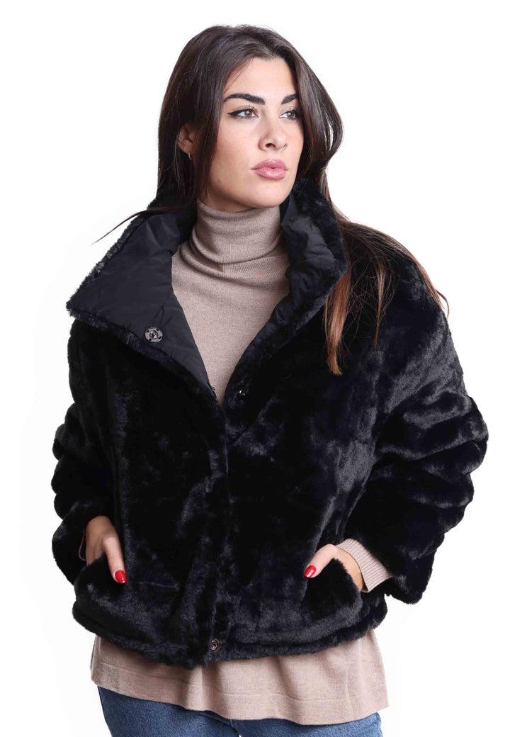Spatarella Giacche donna reversibili eco fur nera a collo alto