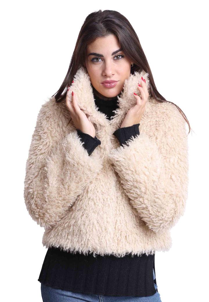 Spatarella Giacche Teddy Donna In Eco Fur Beige Con Collo Alto