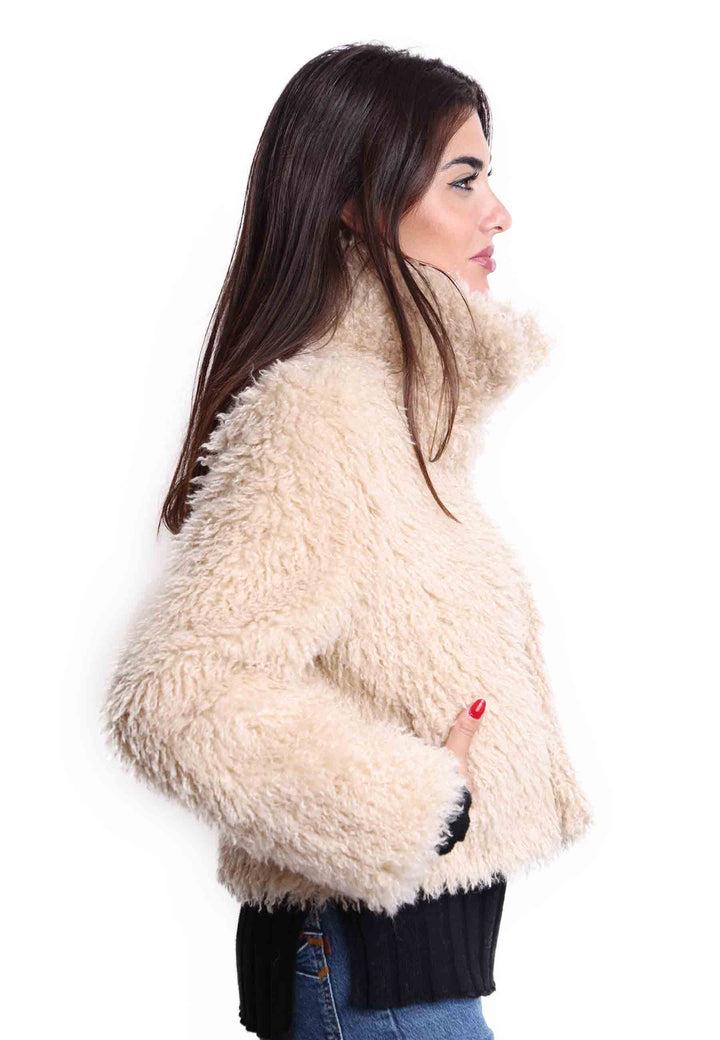 Spatarella Giacche Teddy Donna In Eco Fur Beige Con Collo Alto