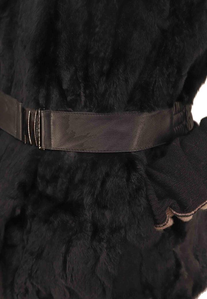 Spatarella Gilet Donna In Lapin Nero Con Collo Alto