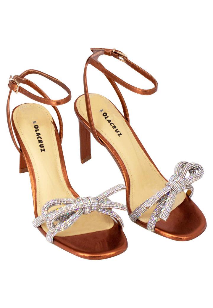 Spatarella Lisboa Sandali Donna In Pelle Bronzo Con Gioiello E Tacco Alto