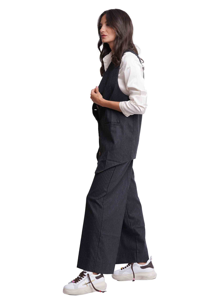 Spatarella Maxi Gilet Donna In Gessato Nero Monopetto