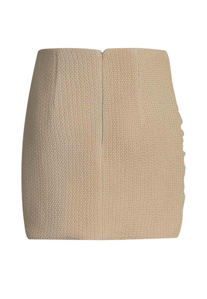 Spatarella Mini Gonna Donna In Cotone Beige Con Arricciatura Laterale