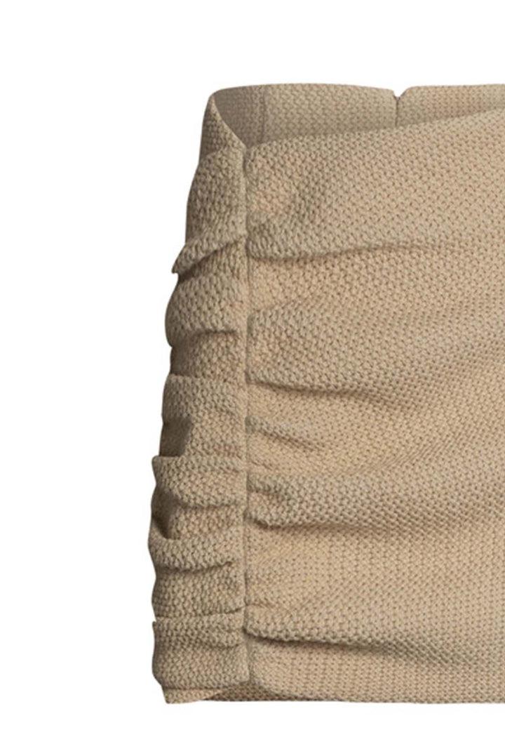 Spatarella Mini Gonna Donna In Cotone Beige Con Arricciatura Laterale