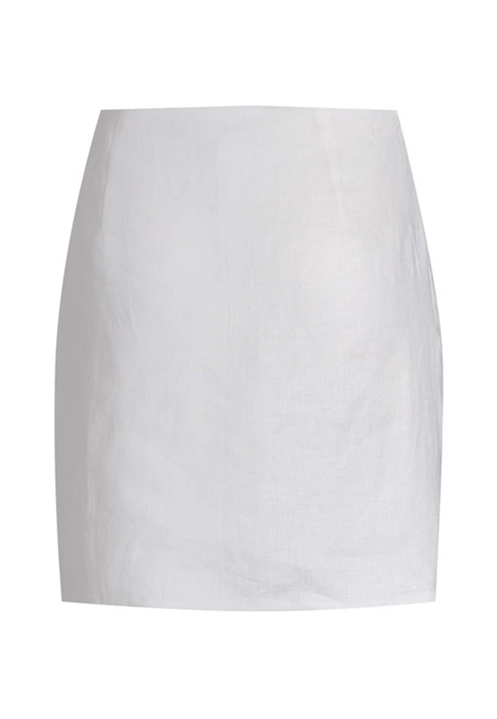 Spatarella Mini Gonna Donna In Lino Bianco Con Spacco
