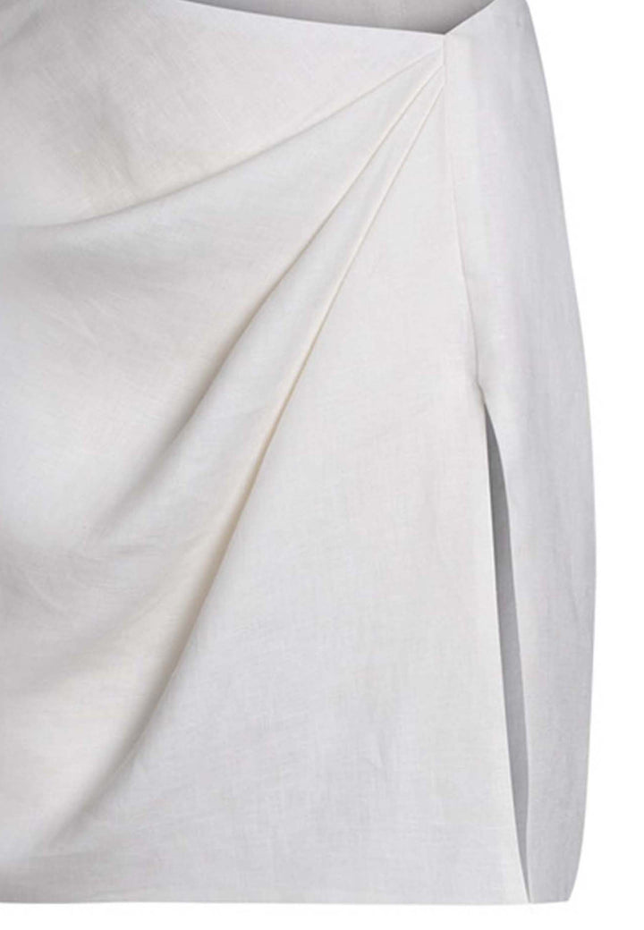 Spatarella Mini Gonna Donna In Lino Bianco Con Spacco