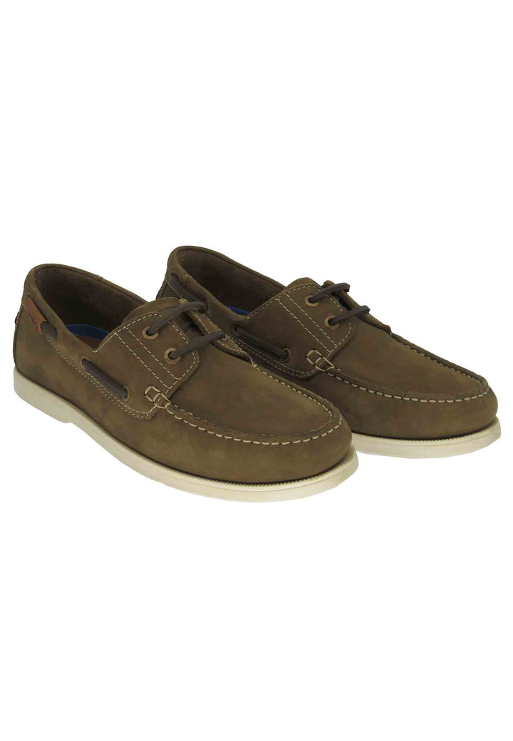 Spatarella Mocassini Barca Baltic Uomo In Pelle Verde Kaki E Suola Bianca
