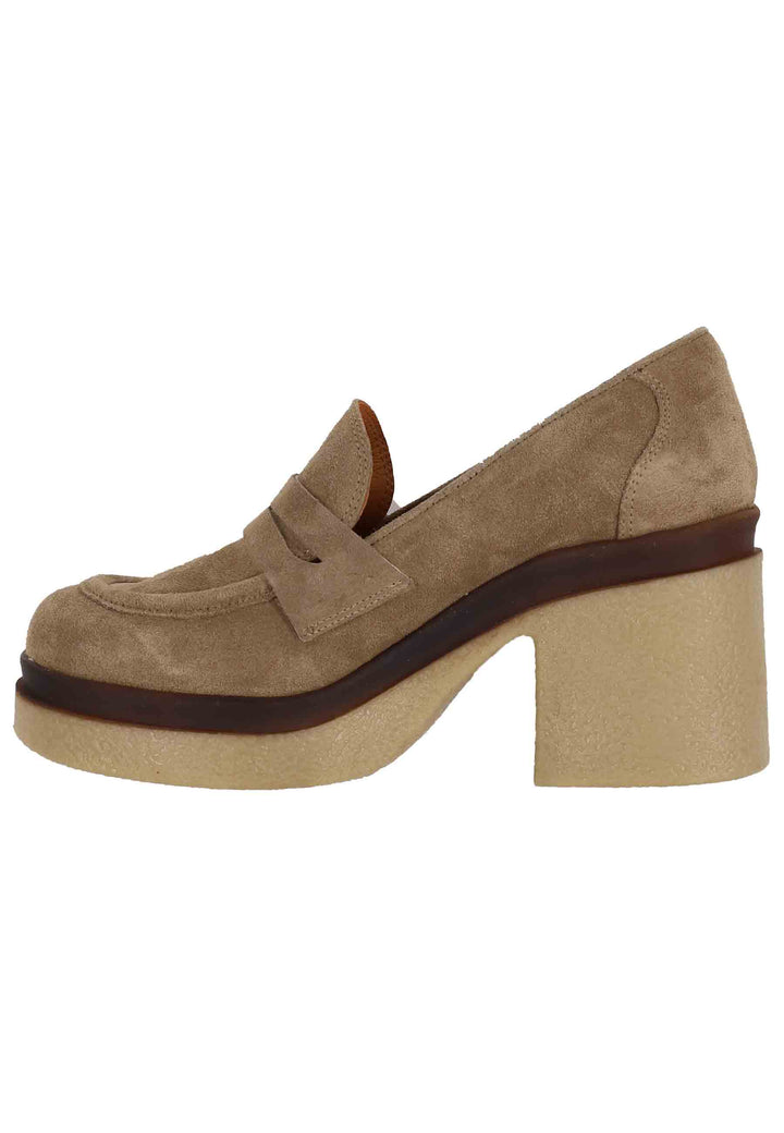 Spatarella Mocassini Donna In Camoscio Beige Con Zeppa Alta In Para