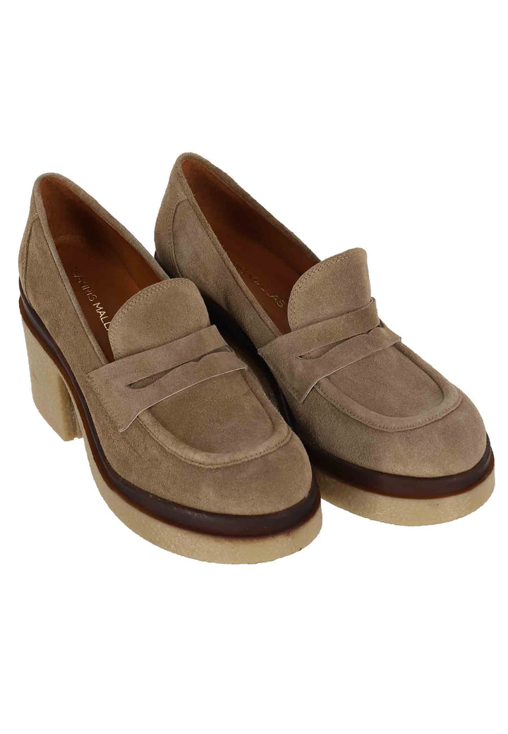 Spatarella Mocassini Donna In Camoscio Beige Con Zeppa Alta In Para