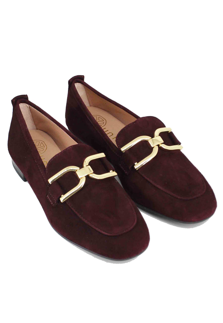 Spatarella Mocassini Donna In Camoscio Bordeaux Con Morsetto Oro