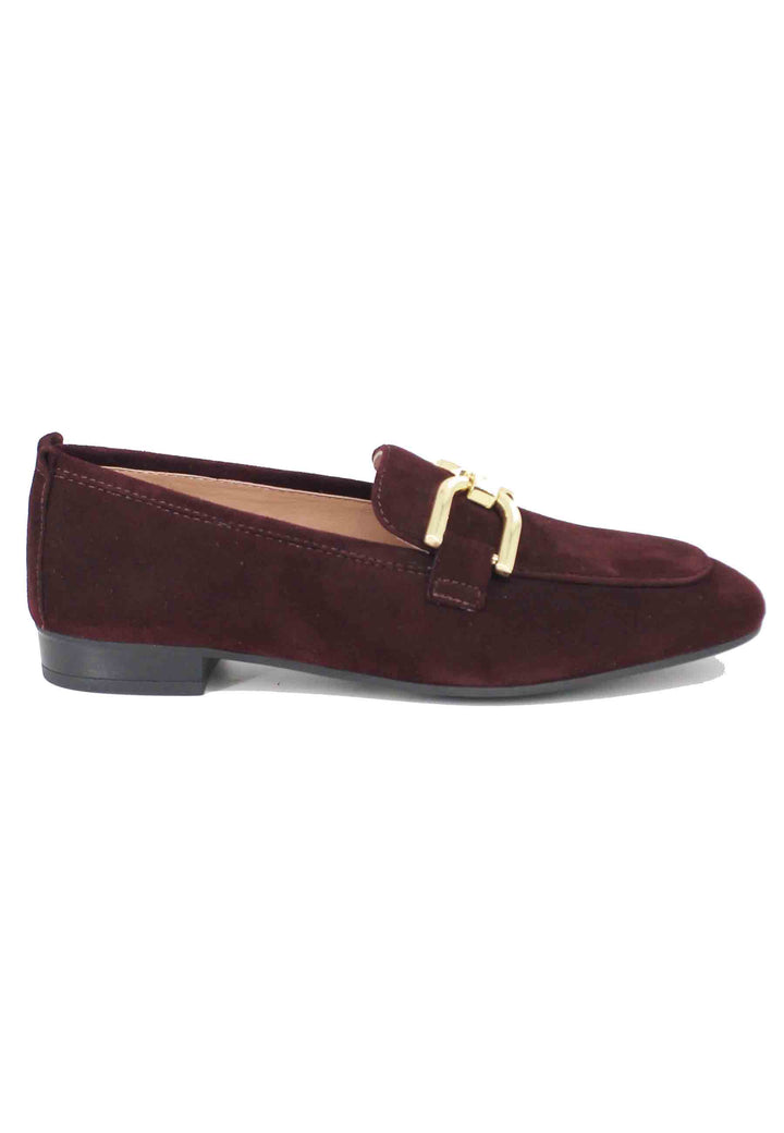 Spatarella Mocassini donna in camoscio bordeaux con morsetto oro