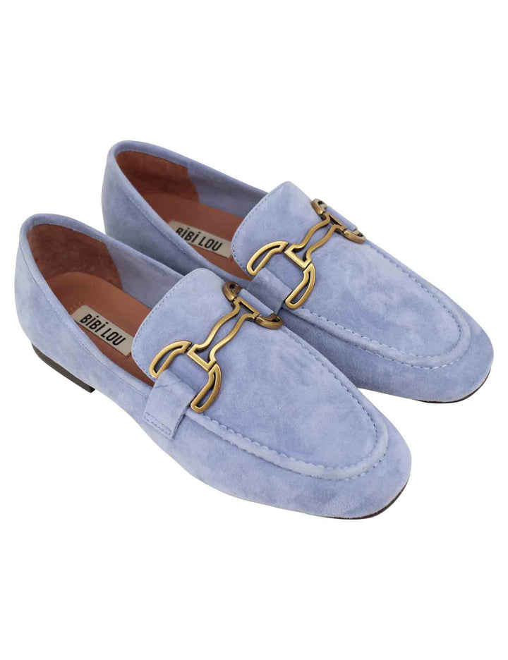 Spatarella Mocassini Donna In Camoscio Celeste Con Mosetto E Tacco Basso Zagreb