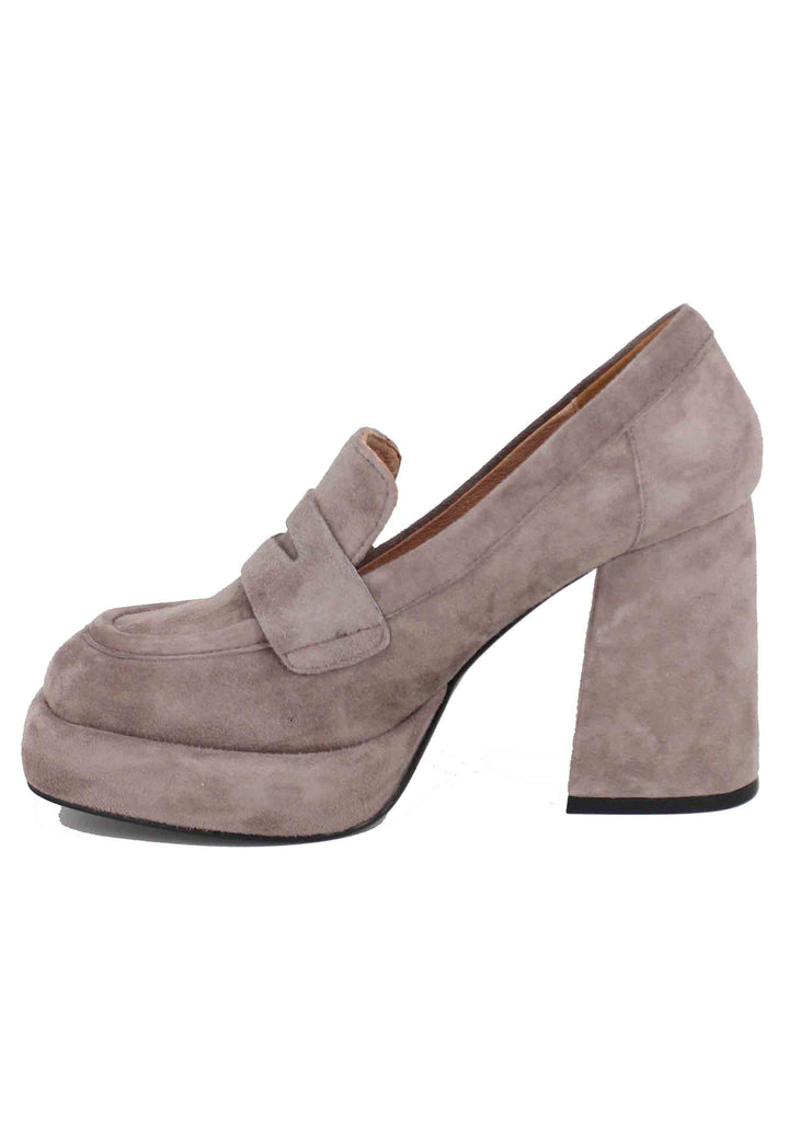 Spatarella Mocassini Donna In Camoscio Grigio Con Tacco E Plateau Natalie