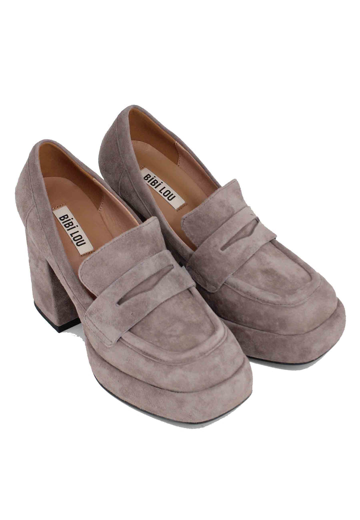 Spatarella Mocassini Donna In Camoscio Grigio Con Tacco E Plateau Natalie