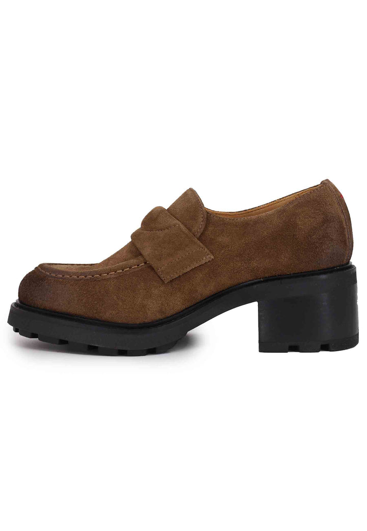 Spatarella Mocassini Donna In Camoscio Marrone Con Suola Carrarmato