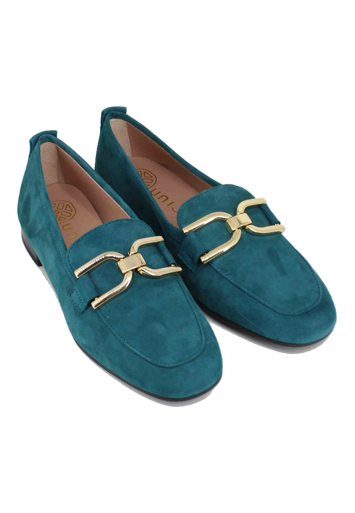 Spatarella Mocassini Donna In Camoscio Petrolio Con Morsetto Oro
