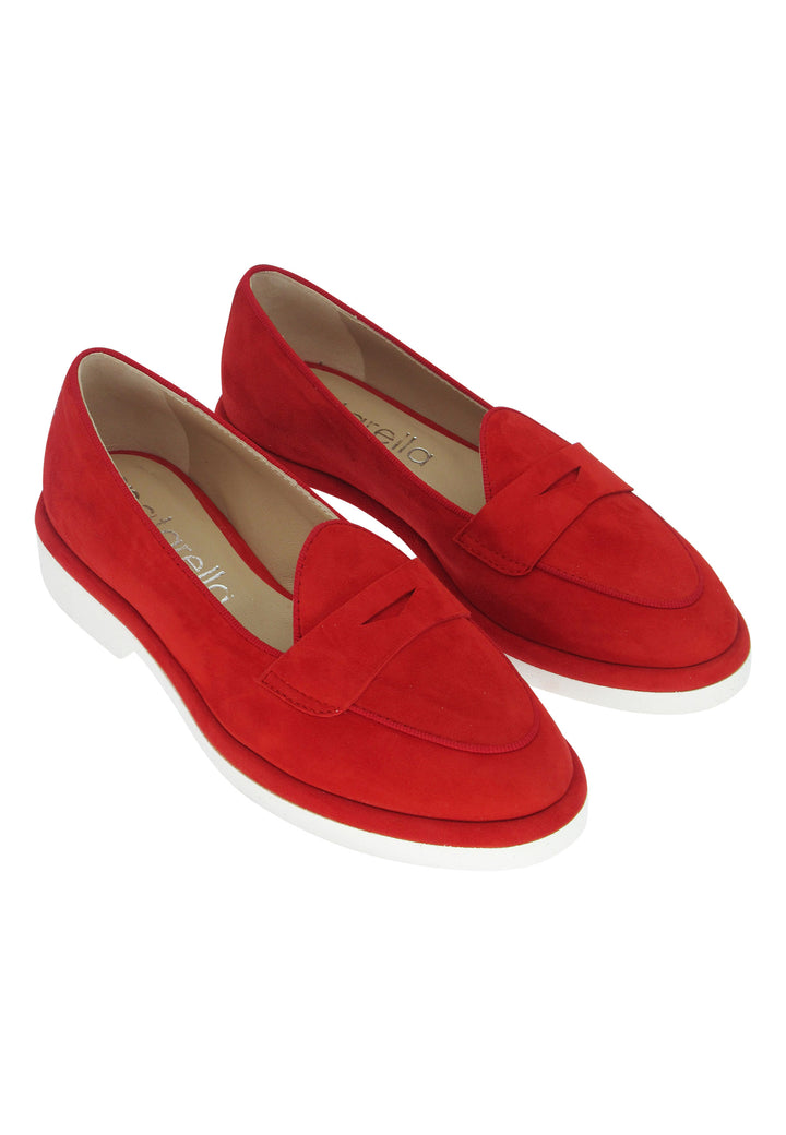 Spatarella Mocassini Donna In Camoscio Rosso E Suola In Gomma