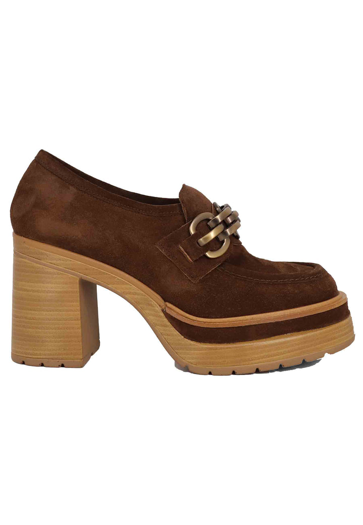 Spatarella Mocassini Donna In Camoscio Testa Di Moro Con Tacco Alto E Plateau