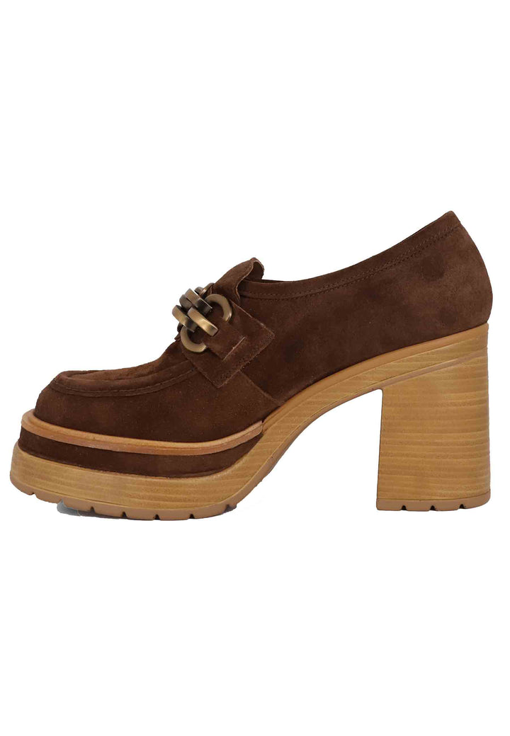 Spatarella Mocassini Donna In Camoscio Testa Di Moro Con Tacco Alto E Plateau