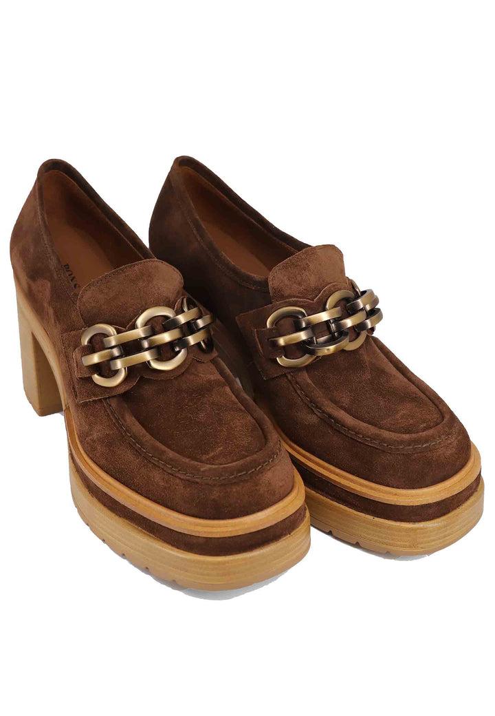 Spatarella Mocassini Donna In Camoscio Testa Di Moro Con Tacco Alto E Plateau