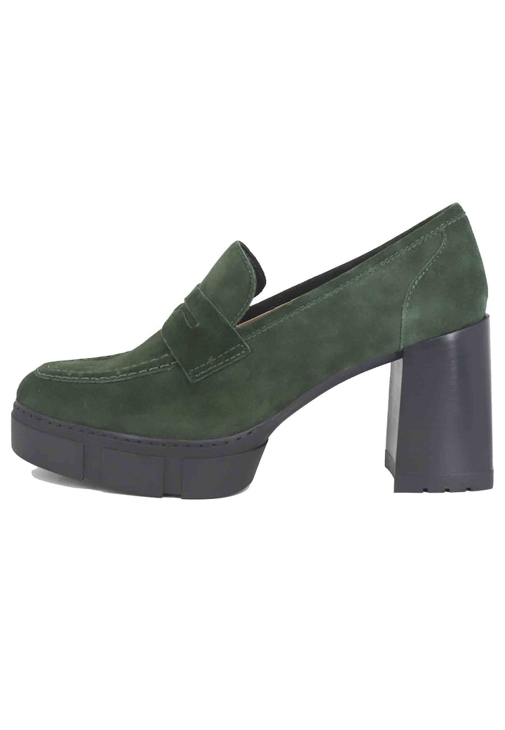 Spatarella Mocassini Donna In Camoscio Verde Con Tacco Alto E Plateau