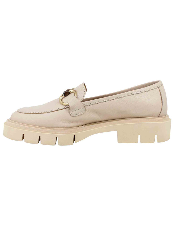 Spatarella Mocassini Donna In Pelle Beige Con Suola Carrarmato Leggera