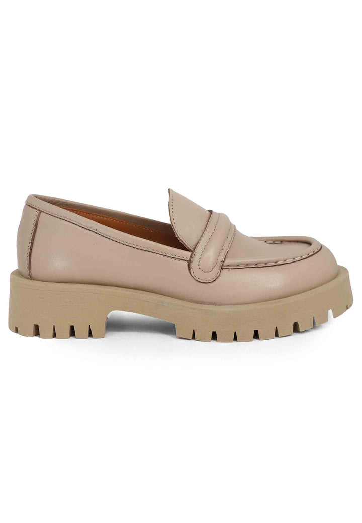 Spatarella Mocassini Donna In Pelle Beige Con Suola In Gomma Carrarmato
