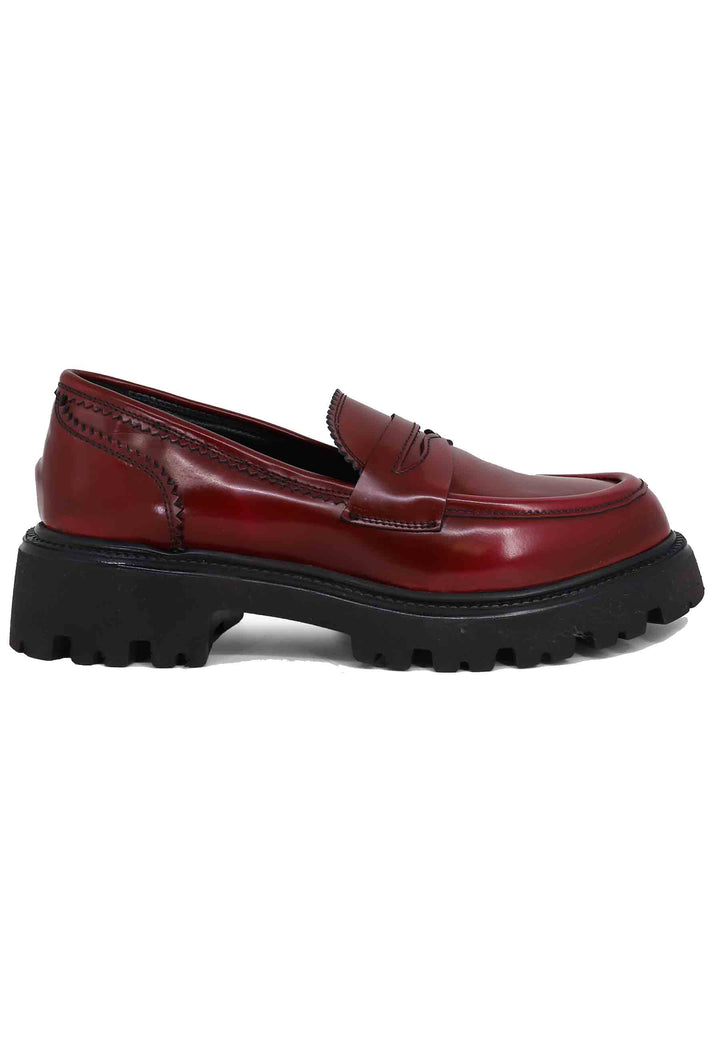 Spatarella Mocassini Donna In Pelle Bordeaux Con Suola In Gomma Carrarmato