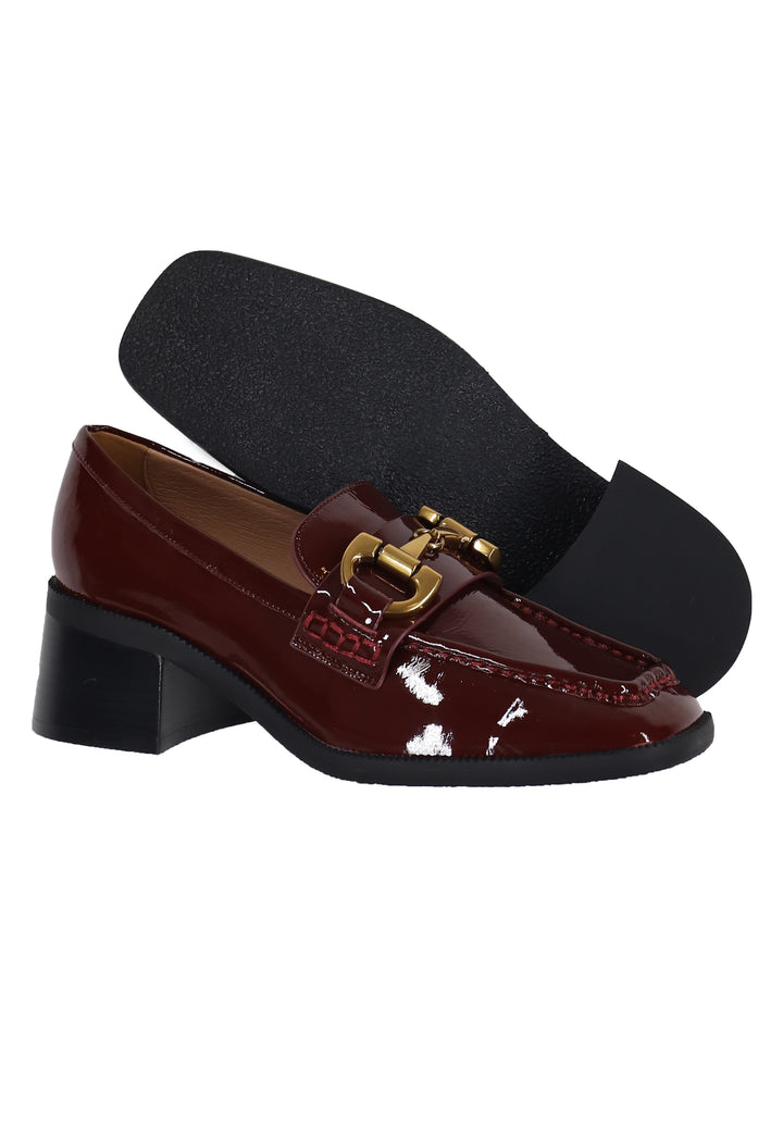 Spatarella Mocassini Donna In Pelle Bordeaux Lucida Con Morsetto In Oro Tiana