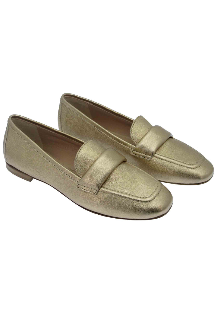 Spatarella Mocassini Donna In Pelle Laminata Oro Tacco Basso