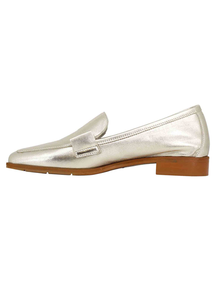 Spatarella Mocassini Donna In Pelle Laminata Platino Con Suola In Gomma