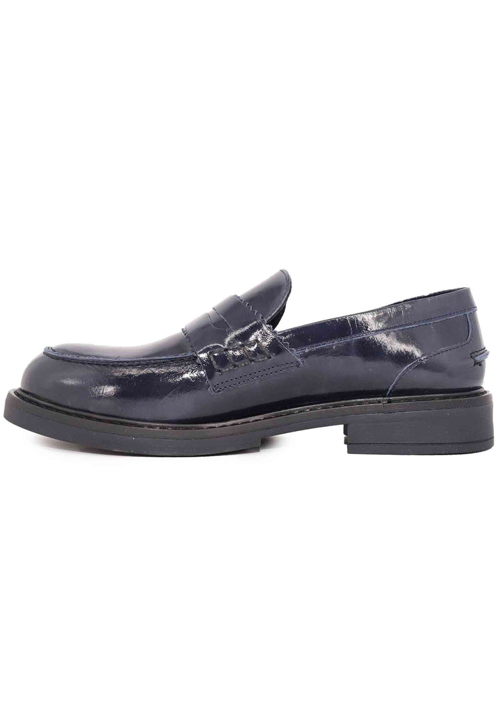 Spatarella Mocassini Donna In Pelle Lucida Blu Con Suola In Gomma