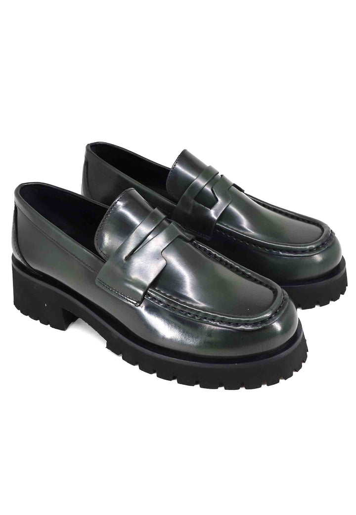 Spatarella Mocassini Donna In Pelle Lucida Verde Con Suola Carrarmato