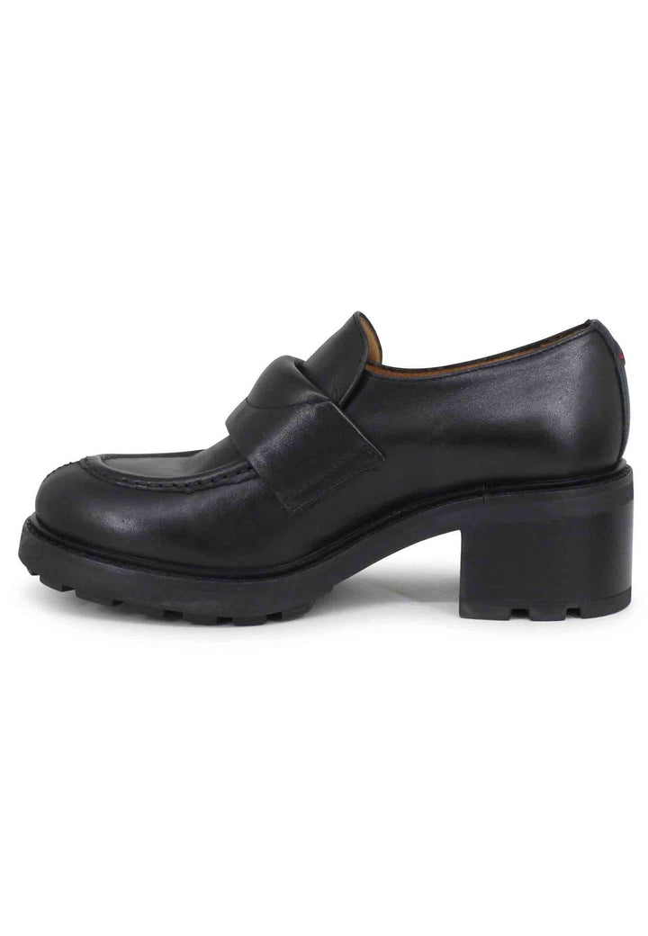 Spatarella Mocassini Donna In Pelle Nera Con Suola Carrarmato