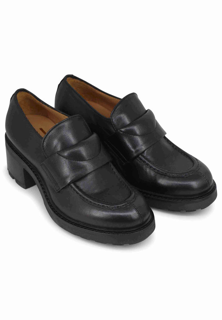 Spatarella Mocassini Donna In Pelle Nera Con Suola Carrarmato