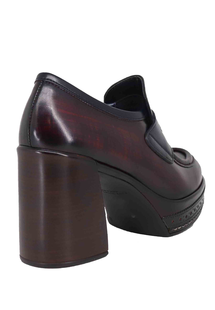 Spatarella Mocassini Donna In Pelle Nera E Bordeaux Con Tacco Alto E Plateau