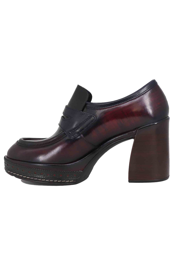 Spatarella Mocassini Donna In Pelle Nera E Bordeaux Con Tacco Alto E Plateau