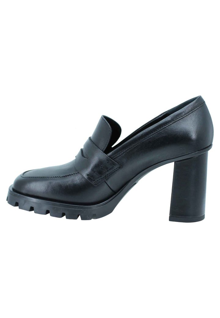 Spatarella Mocassini Donna In Pelle Nera Tacco Alto Punta Quadra E Plateau