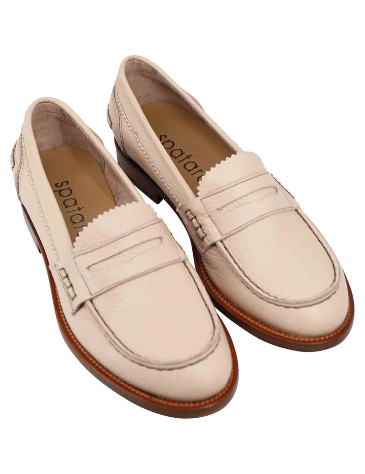 Spatarella Mocassini Donna In Pelle Nude Con Bendina In Tono E Suola In Cuoio