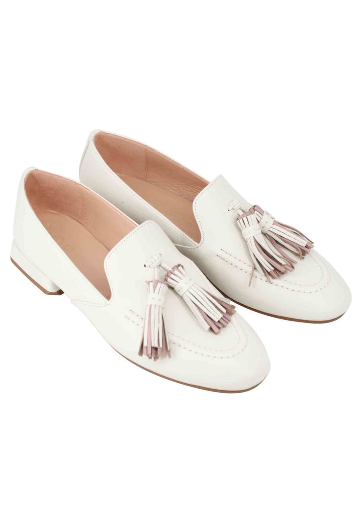 Spatarella Mocassini Donna In Pelle Panna Con Nappine E Suola In Gomma