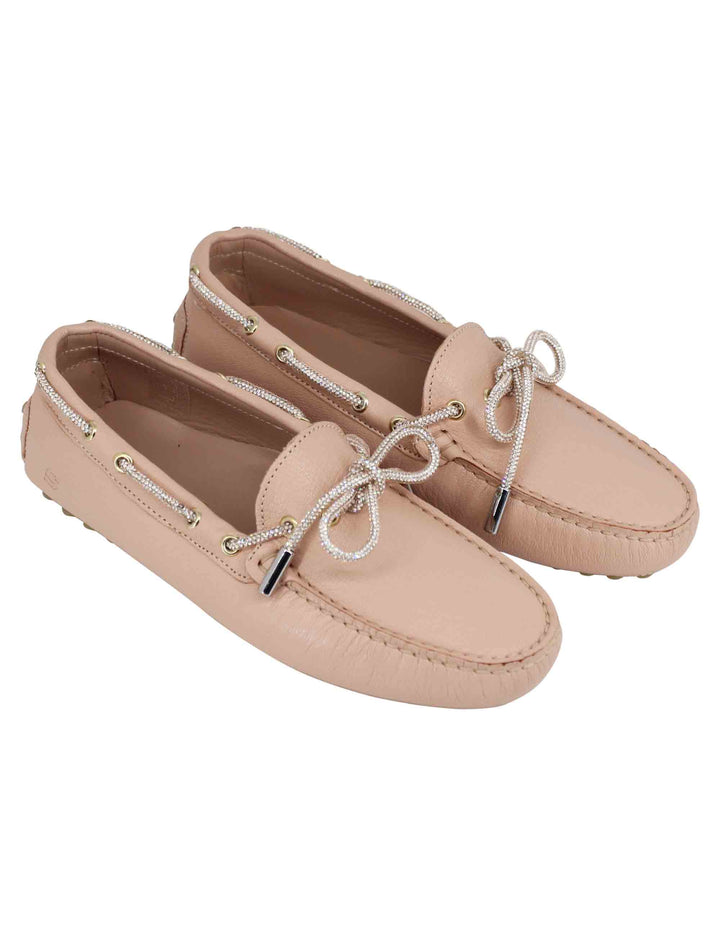 Spatarella Mocassini Donna In Pelle Rosa Con Fiocco In Strass